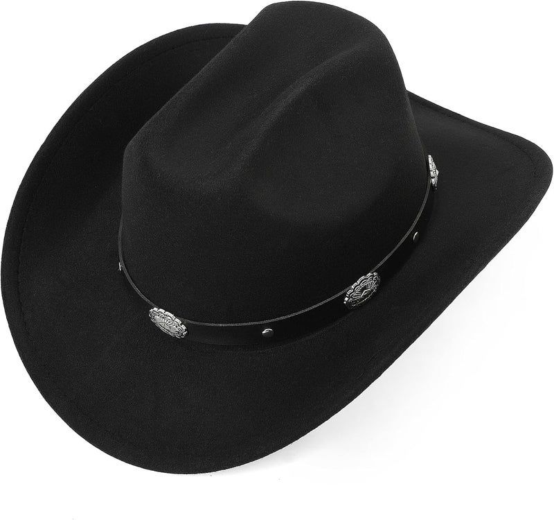 FGSS Classic-Western-Cowboy-Hat Upturn-Brim Felt-Cowgirl-Hat Rodeo-Hats with Belt for Women Men (Fit for 22.4-23.2") - Image 5